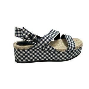 Rag & Bone Checkered Gingham Ankle Strap Megan Platform Sandals 7.5 Blue White